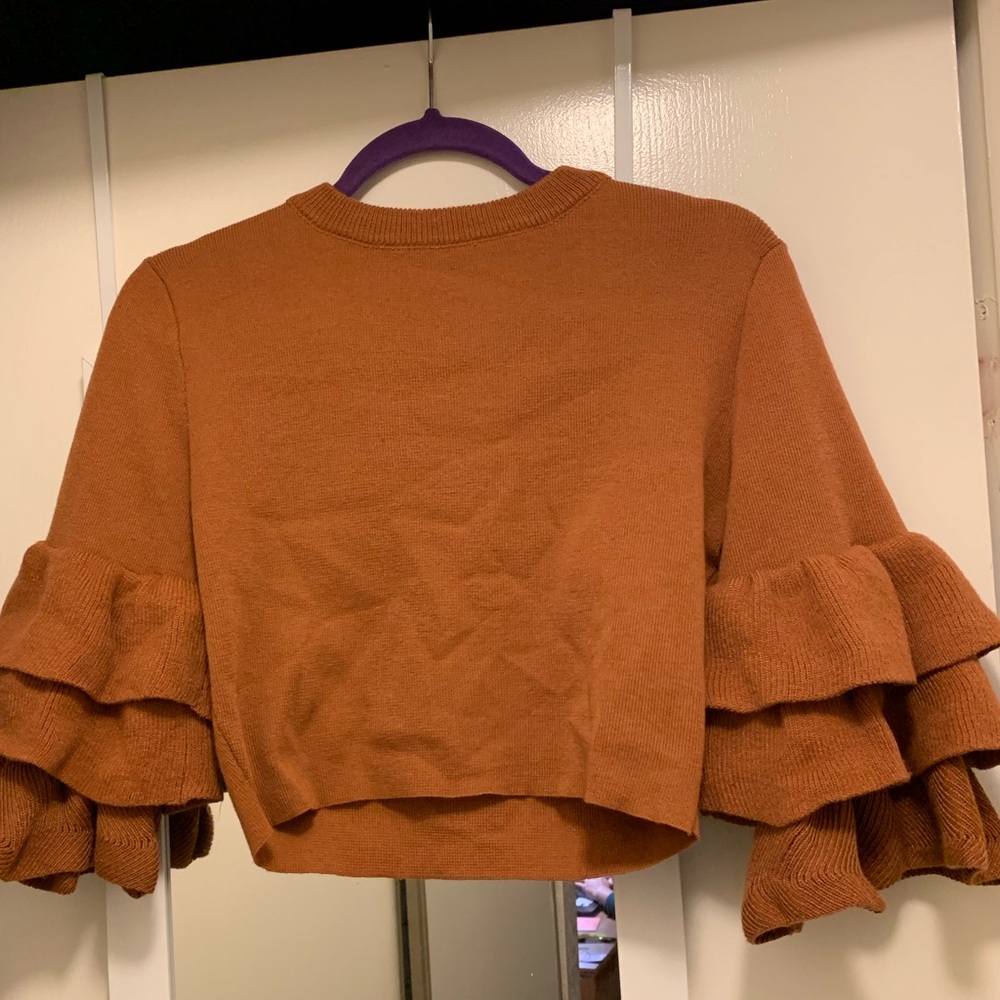 NEW Burnt orange crop top with ruffled sleeves